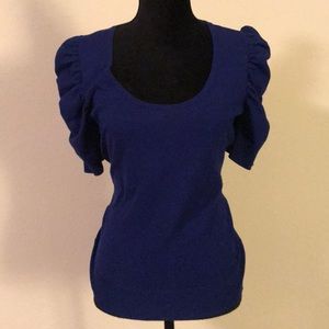 INC royal blue top with ruffled shoulders